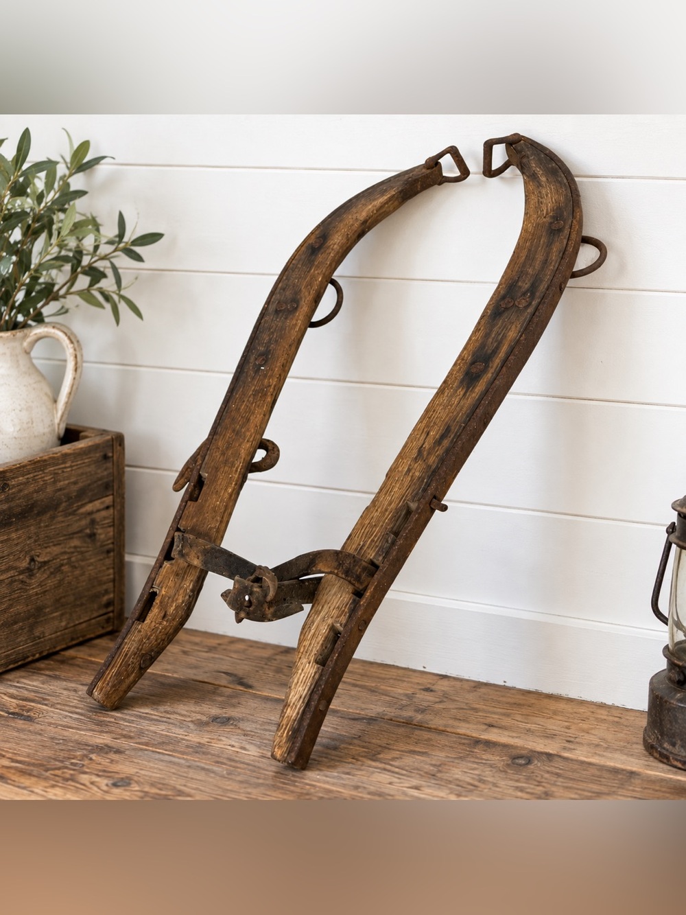 Antique Wood Horse Collar Hames 25.5" Iron Hardware Rustic Farmhouse Decor